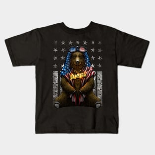 Bearica America Flag Patriotic Grizzly Bear Kids T-Shirt